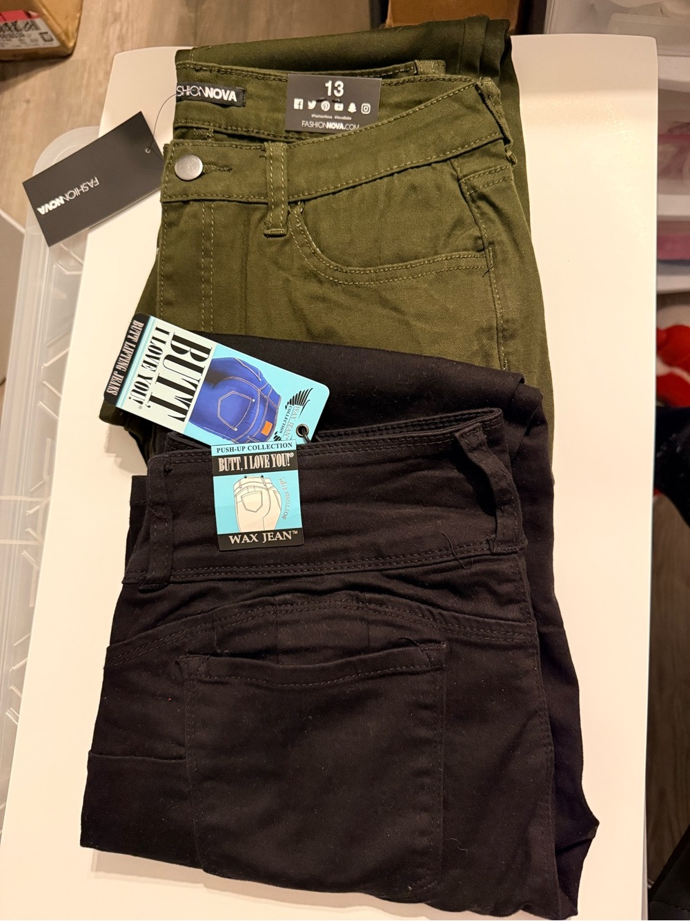 Womens Olive & Black Stretch Jeans